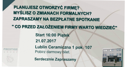 Bezpłatne szkolenie: Co przed założeniem firmy warto wiedzieć Lipiec 2017.