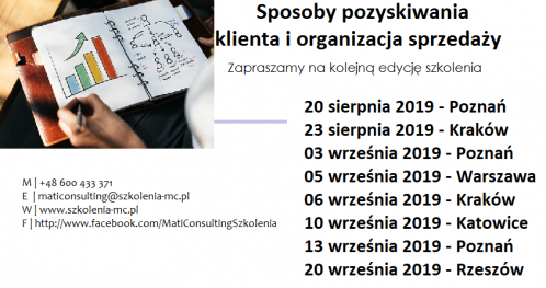 Sposoby pozyskiwania klienta i organizacja sprzedaży (zgłoś 2 osoby - trzecia osoba GRATIS) - SZKOLENIE RZESZÓW