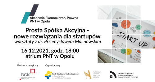 Prosta Spółka Akcyjna - nowe rozwiązania dla startupów, warsztaty z dr. Przemysławem Malinowskim