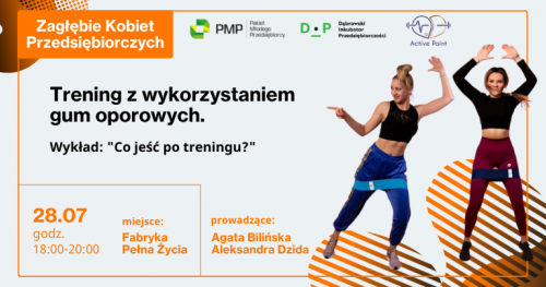 28.07 Zagłębie Kobiet Przedsiębiorczych w ruchu - Trening z wykorzystaniem gum oporowych i wykład: ,,Co jeść po treningu?" Aleksandra Dzida, Agata Bilińska - Active Point