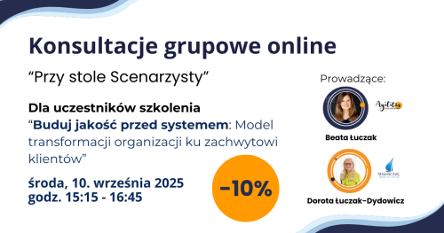 Konsultacje grupowe "Przy stole Scenarzysty" po szkoleniu "Buduj jakość przed systemem"