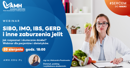 Webinar online z certyfikatem - SIBO, IMO, IBS, GERD i inne zaburzenia jelit, jak rozpoznać i skutecznie działać? Webinar dla pacjentów i dietetyków.