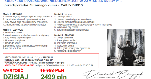 Przedsprzedaż-KURS “ JAK PRZEJMOWAĆ NIERUCHOMOŚCI W ZAMIAN ZA  KREDYT"