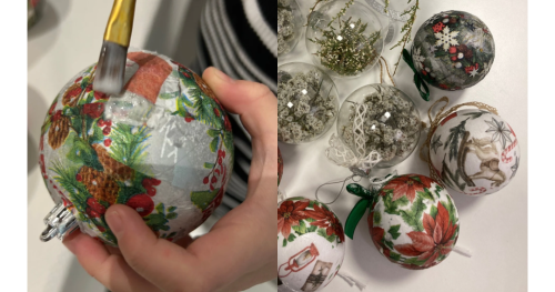 Warsztaty. Decoupage  - świąteczne bombki na choinkę.