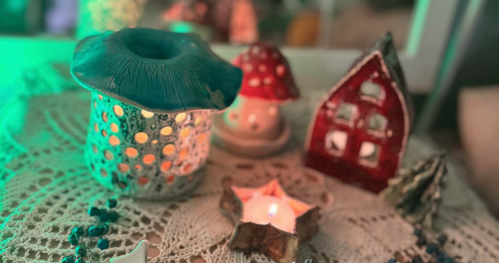 BAZARt "Zimowe lampiony i świeczniki z gliny "