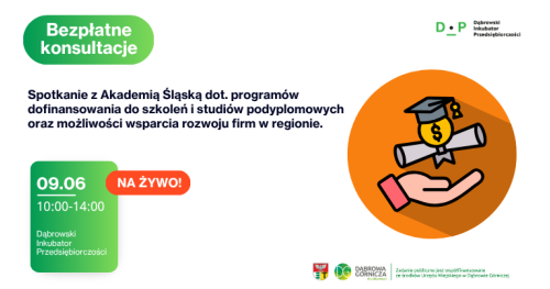9.06 Spotkanie z Akademią Śląską dot. programów dofinansowania do szkoleń i studiów podyplomowych oraz możliwości wsparcia rozwoju firm w regionie. Bezpłatne konsultacje w DIP