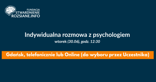 Indywidualna rozmowa z psychologiem (Gdańsk LUB online LUB telefonicznie, 30.06.2026, godz. 12:30)