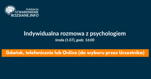 Indywidualna rozmowa z psychologiem (Gdańsk LUB online LUB telefonicznie, 01.07.2026, godz. 16:00)