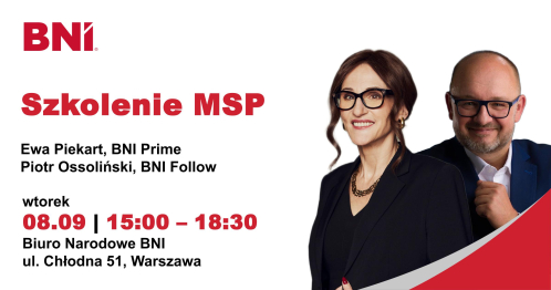 BNI Warszawa: Szkolenie MSP Ewa Piekart i Piotr Ossoliński, 08.09.2026 (wtorek)