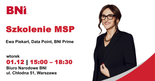BNI Warszawa: Szkolenie MSP Ewa Piekart, 01.12.2026 (wtorek)