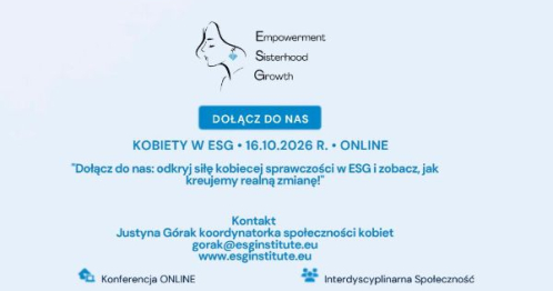 Konferencja online - Kobiety w ESG SPRAWCZOŚĆ, KOMPETENCJE, REALNA ZMIANA 16.10.2026