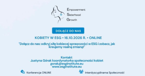 Konferencja online - Kobiety w ESG SPRAWCZOŚĆ, KOMPETENCJE, REALNA ZMIANA 16.10.2026
