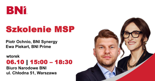 BNI Warszawa: Szkolenie MSP Piotr Ochnio i Ewa Piekart, 06.10.2026 (wtorek)