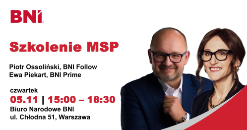 BNI Warszawa: Szkolenie MSP Piotr Ossoliński i Ewa Piekart, 05.11.2026 (czwartek)