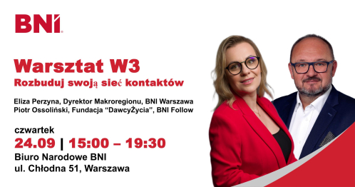 BNI Warszawa: Warsztat W3 - Goście, Eliza Perzyna i Piotr Ossoliński (czwartek) 24.09.2026