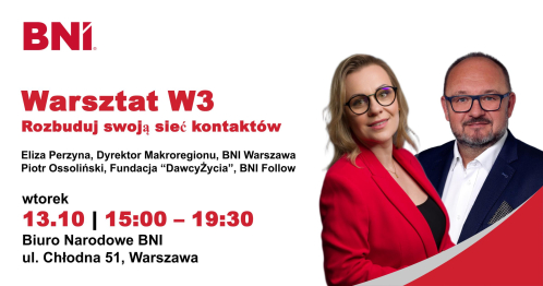 BNI Warszawa: Warsztat W3 - Goście, Eliza Perzyna i Piotr Ossoliński (wtorek) 13.10.2026