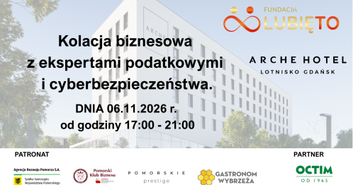 Kolacja biznesowa z ekspertami podatkowymi i cyberbezpieczeństwa.